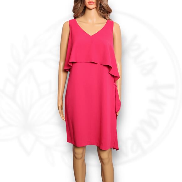 Trina Turk Fuchsia Pink Popover Mini Dress Sleeveless Ruffle Shift Party Size 8 - Picture 2 of 12